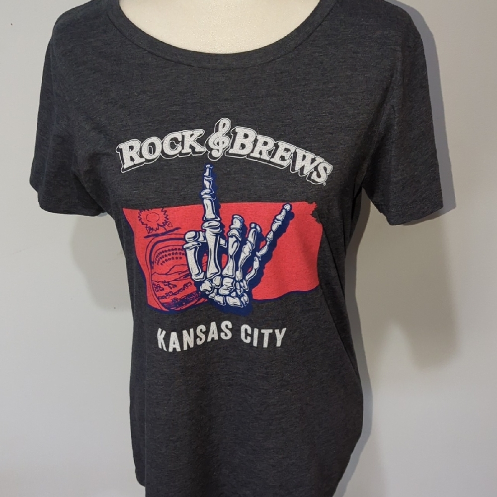 Rock & Brews Kansas City Graphic Tee - Dark Gray with Red & Blue Print